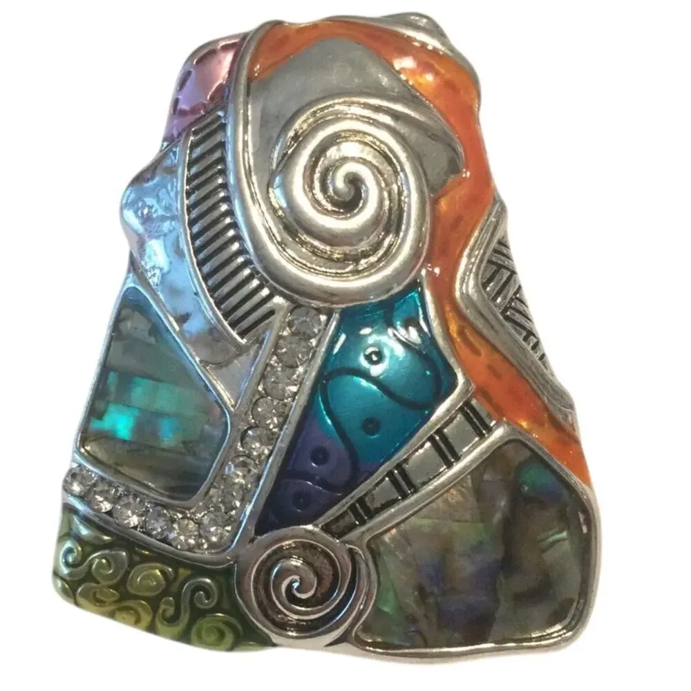 Metal Scarf Holder Patchwork Stone Faux Diamond Indie Boho Silver Teal 90s 2